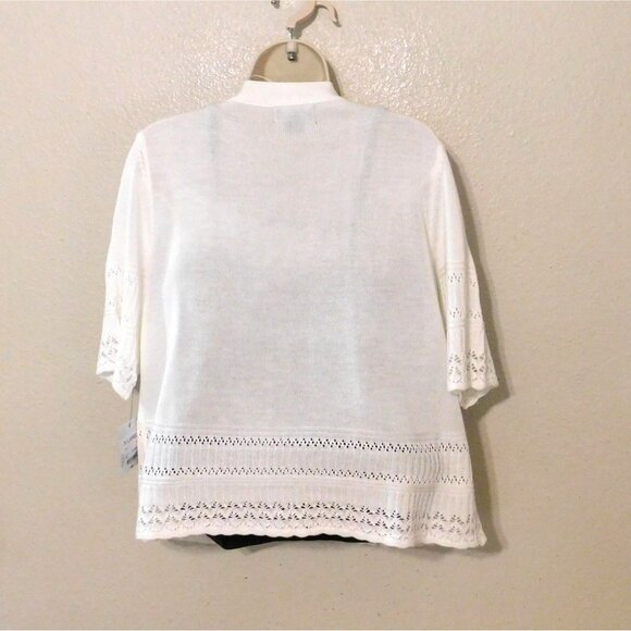 Liz Claiborne Sweater Womens XL White Open-Front Cardigan Lace Trim - Picture 4 of 10